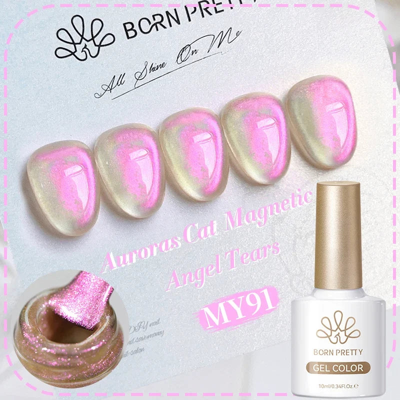 BORN PRETTY Gold Pink Cat Magnetic Gel Polish 10ml Water Light Spaking Glitter  Soak Off UV Semi Permanent Varnish Manicure