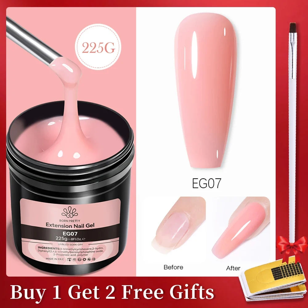 BORN PRETTY 225g Nail Extension Gel Jelly White Pink Clear Gel Nail Polish Quick Extending UV Nail Hard Gels Soak Off Gel Varnis