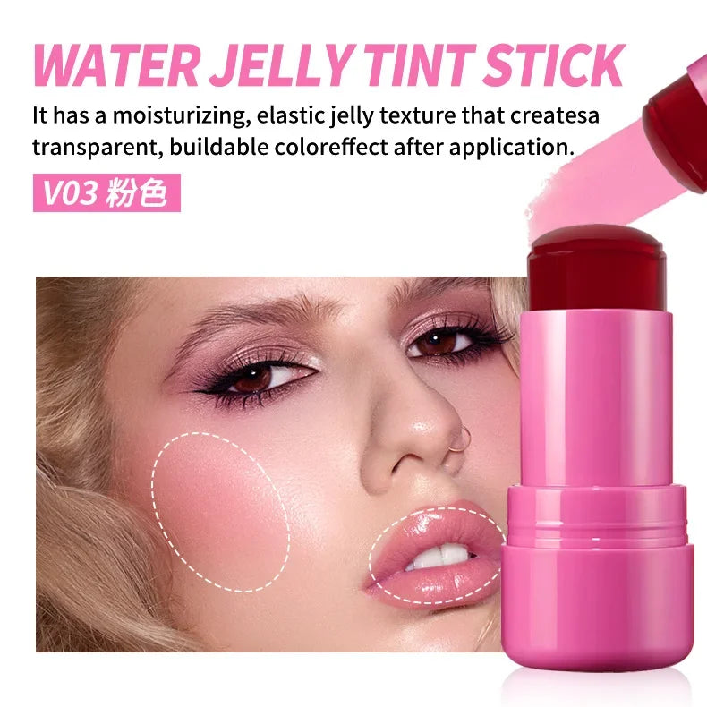 4Colors Multi-Use Jelly Tint Blush Stick Natural Lip Eyes Cheek Stain Moisturizing Cream Contour Makeup Water Lip Gloss Brighten