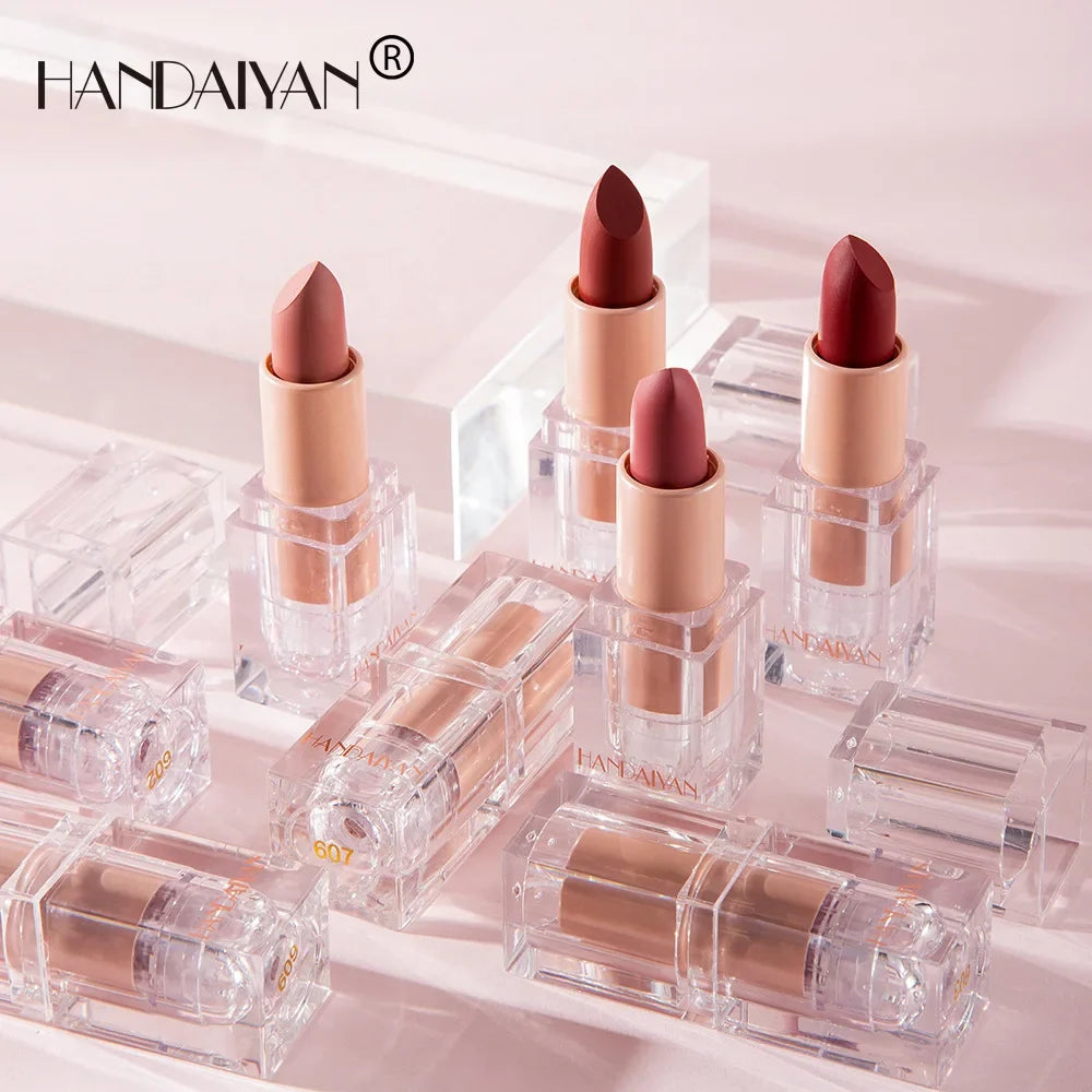 HANDAIYAN Matte Nude Lipstick Velvet Finish Long Lasting Waterproof Korean Beauty Cosmetic Makeup Gift for Women