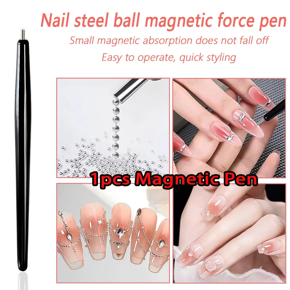 6 Grids Silver Steel Micro Beads Nail Art Decoration, Mixed Sizes-0.6mm 0.8mm 1.0mm, Nail Rhinestones Caviar Beads Nail Supplies