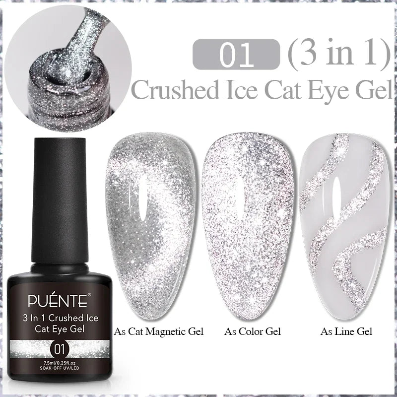 7.5ML Aurora Starlit Cat Eye Gel Nail Polish Rainbow Glitter Galaxy Cat Magnetic Nail Art Gel Soak Off UV Semi-Permanent Varnish