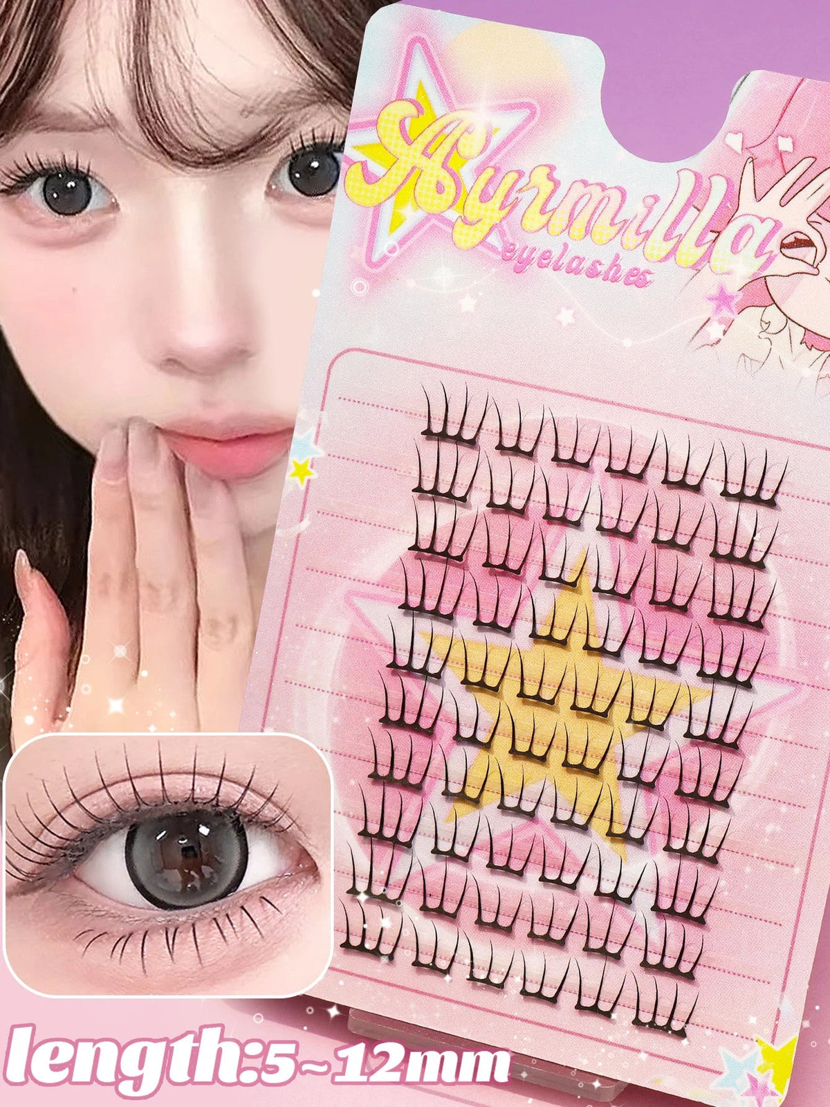 Ayr 80PCS C Curl Brown Style Eyelash Extension Winged Individual Lashes Natural Segmented Eyelash Bundles Makeup Tools