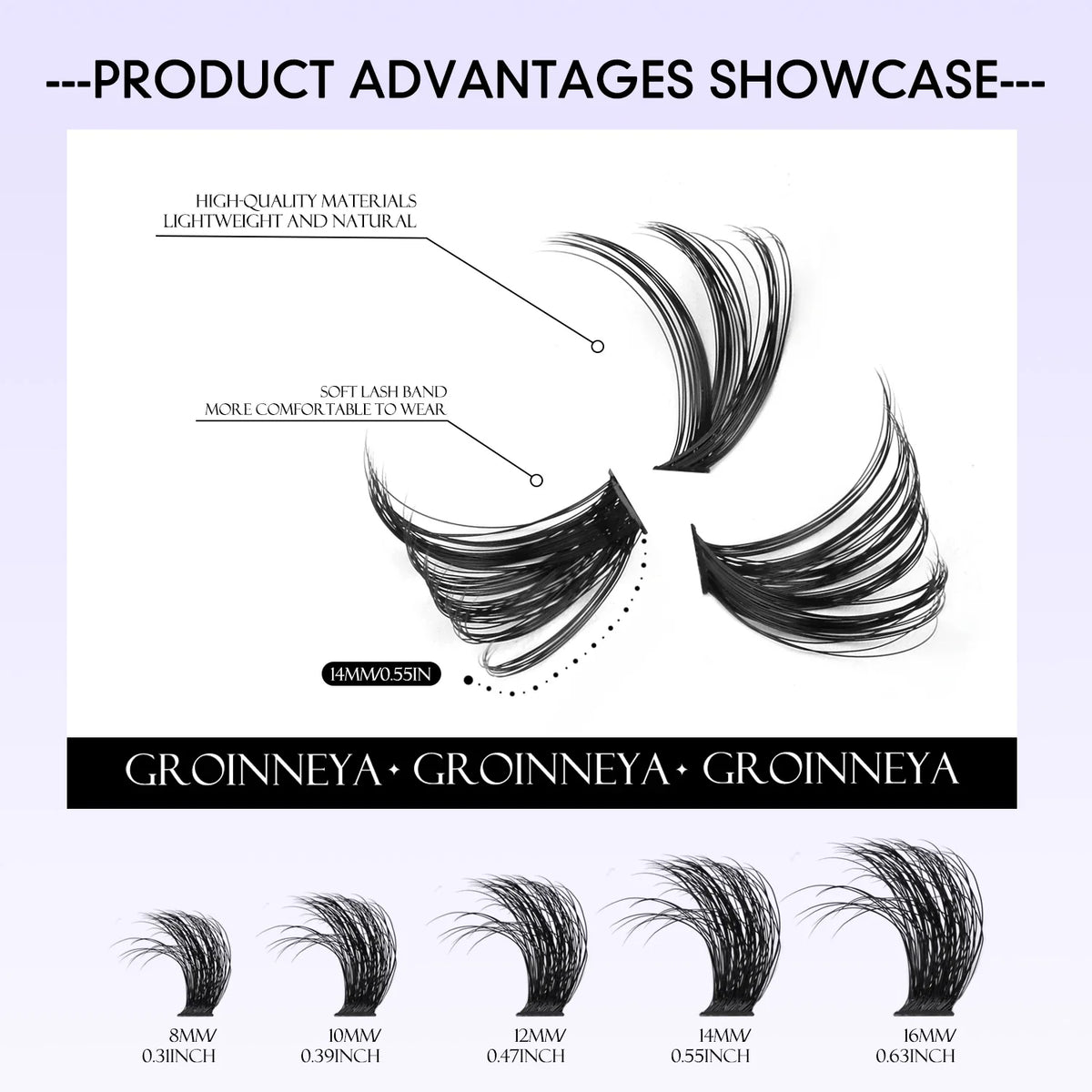 GROINNEYA Lashes Clusters Fluffy Volume Individual Lashes Clusters Eyelashes Wispy Individual Lashes Extensions DIY Eyelashes