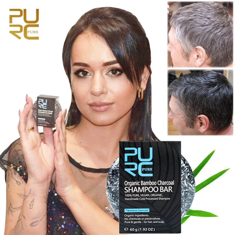 Bamboo Charcoal Clean Detox Shampoo Soap Bar Repair Gray White Hair Color Dye Treatment Nourishing Hair Scalp Treatment 60g