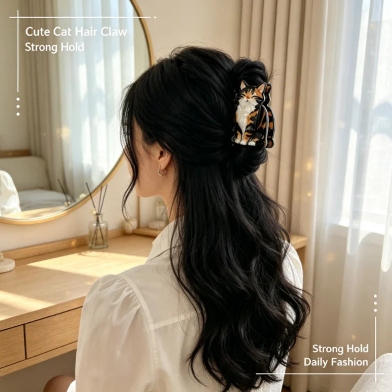 Cat Printed Hair Claw Clip Cute Calico Kitten Strong Hold 1Pc Hair Barrette Fashion Hair Accessories Birthday Gift For Cat Lover