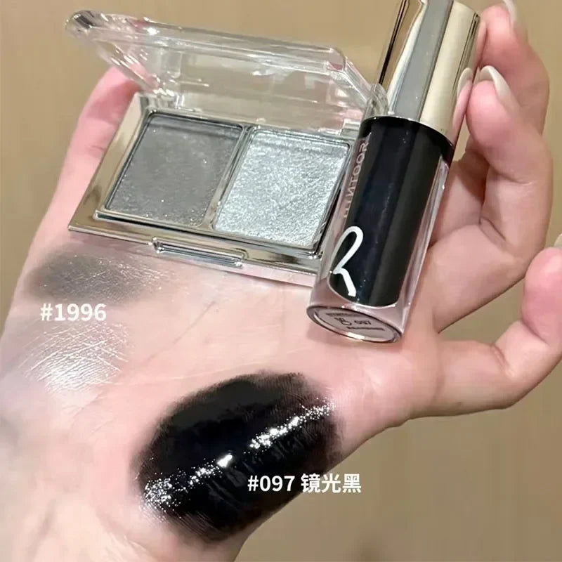 HYNTOOR Mirror Moist Lip Gloss Gothic Pure Black Silver Fine Flash Low Saturation Lasting Makeup Halloween Makeup