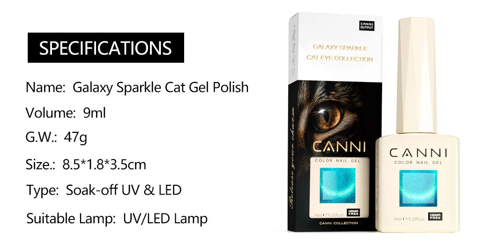 CANNI Cat Eye Gel Nail Polish TPO Free Galaxy Glitter Diamond Sparkle Gorgeous Color Soak Off UV LED Gel For Man Nail Design Gel