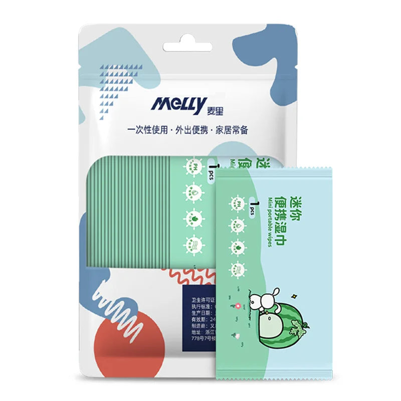 50pcs mini portable wet wipes, individually packaged, disposable baby hand and mouth cleaning wet wipes
