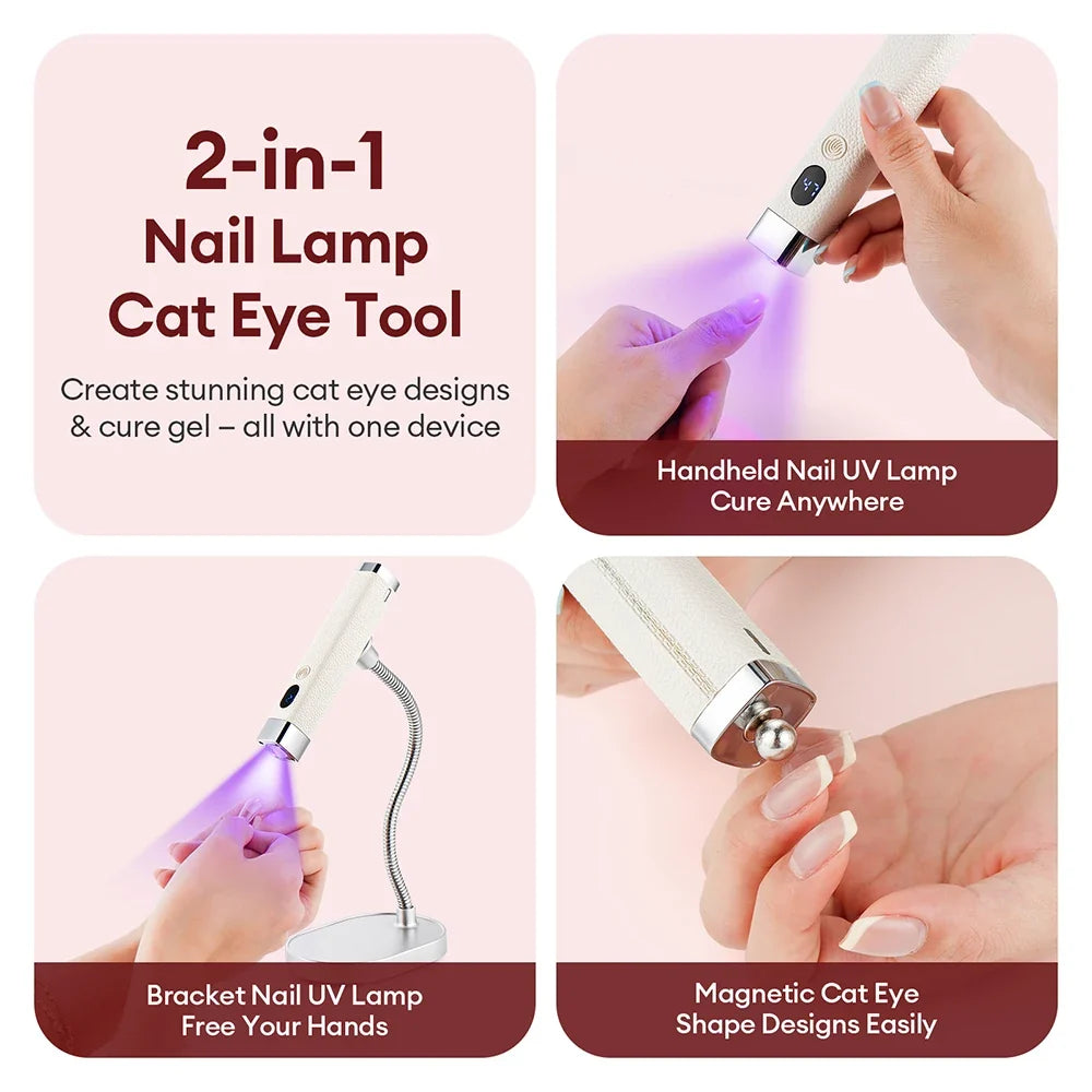 Cat-eye Magnet Handheld Nail Lamp Auto Sensor Nail Dryer Nail Gel Curing Bracket Nail Lamp UV LED Light Gel Nail Fast Drying Pen