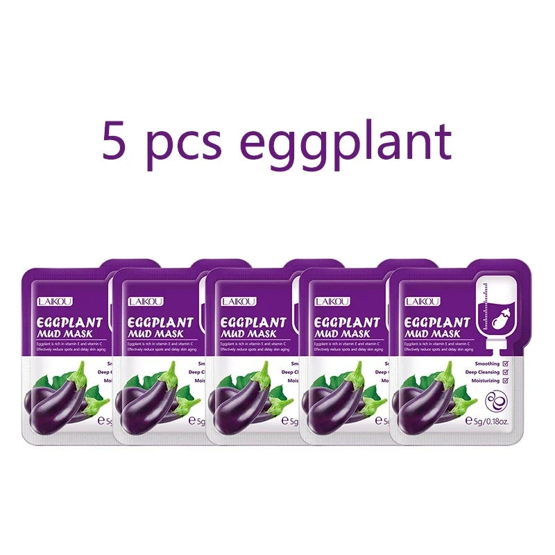 5pcs LAIKOU Eggplant Mud Mask Oil Control Moisturizing Anti-Acne  Anti Wrinkle Whitening Cleansing Clay Mask Skin Care Face Mask