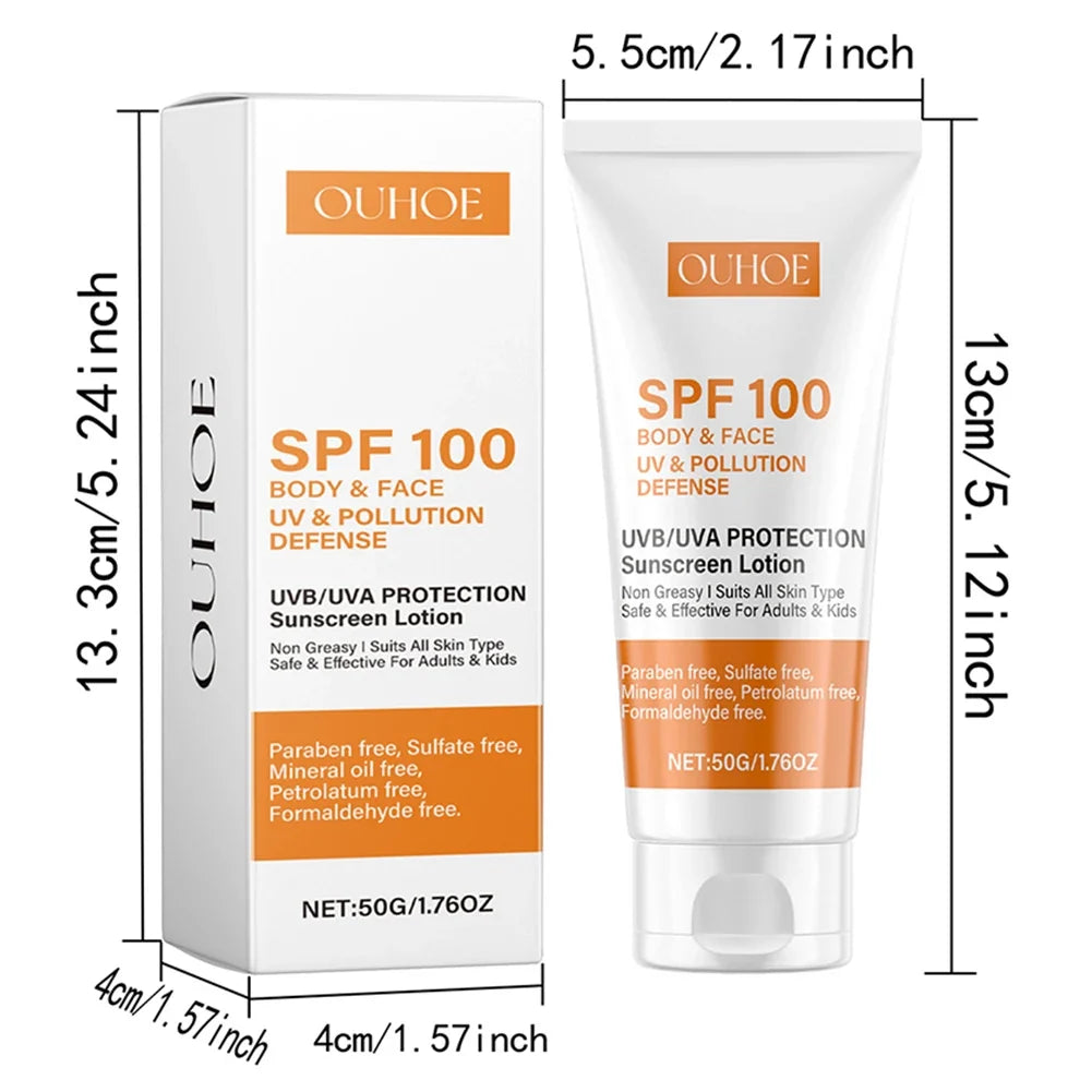 50g Sunscreen SPF100 Whitening Sun Cream for Face Body Oil-control Bleaching Face Moisturizer Sunblock Skin Protective Cream