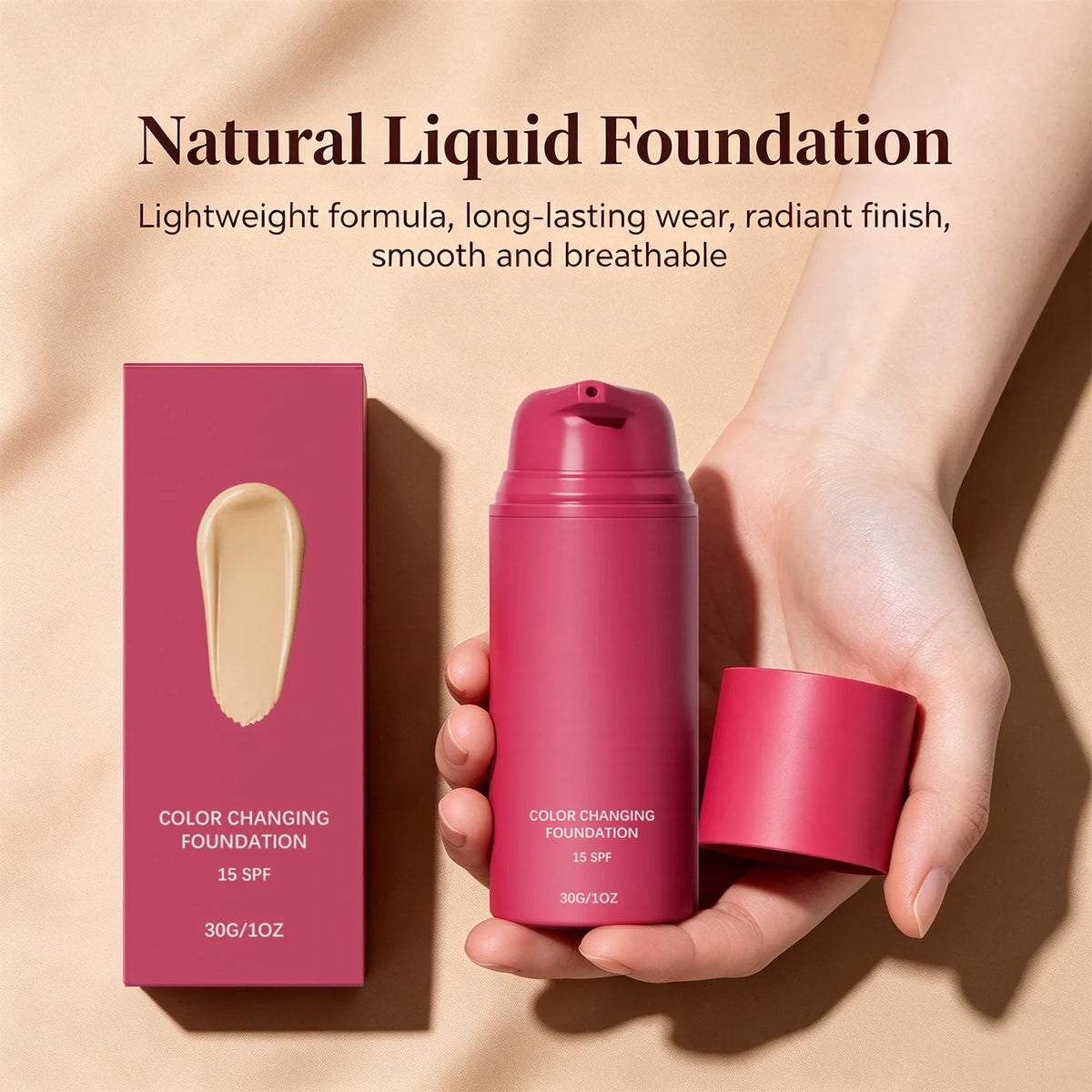 Color Changing Foundation Natural Color Spf15 Sun Protection Makeup Full Coverage Even Skin Tone Lightweight Moisturizing Makeup