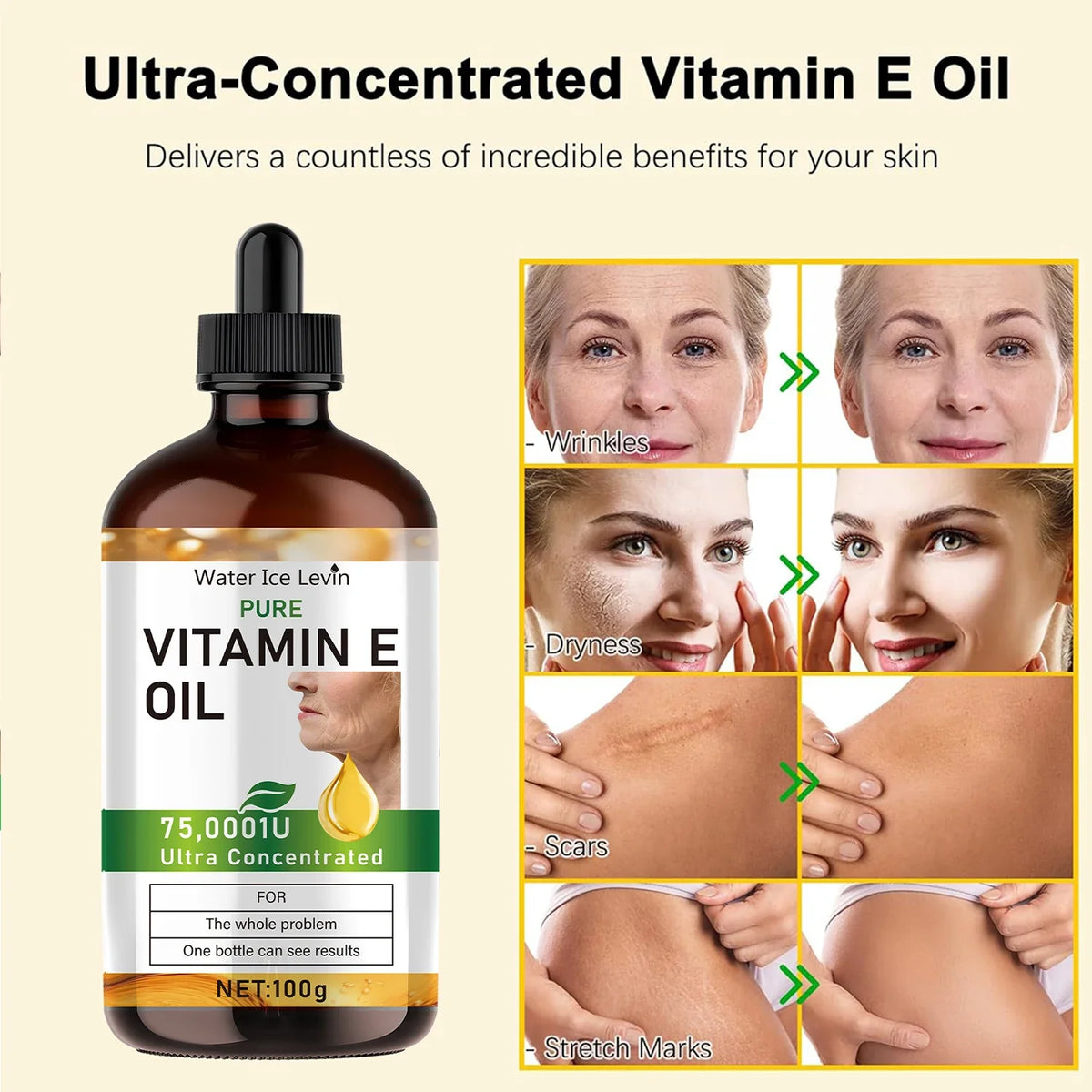 100ml Natural Vitamin E Essential Oil, Used for Massage, Skin Care, Gua Sha, Showering, Facial, Body, Nail, Hair, and Eyelash Care, Versatile