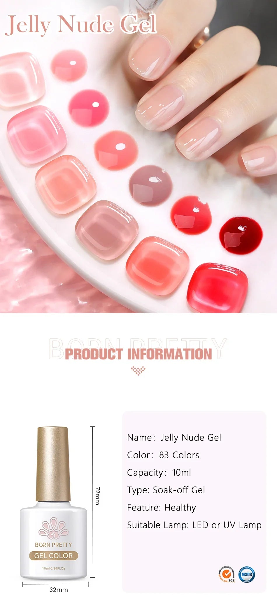 BORN PRETTY 10ml Translucent Color Gel Polish Jelly Nude Autumn Jelly Amber Semi Permanent UV Gel Nail Art Soak Off Gel Varnish