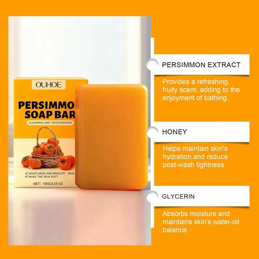 100/200G Persimmon Soap Bar for Body Odor Removal, Handmade Persimmon Green Tea Soap for Face and Body Wash Gentle Deodorant Bar