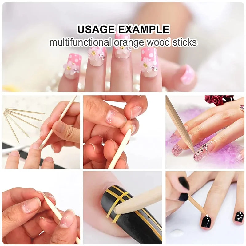 50/100/200/300pc/Set for Nail Different Sizes Orange Wood Sticks Cuticle Pusher Cuticle Remove Tool Manicure Pedicure Care Nails