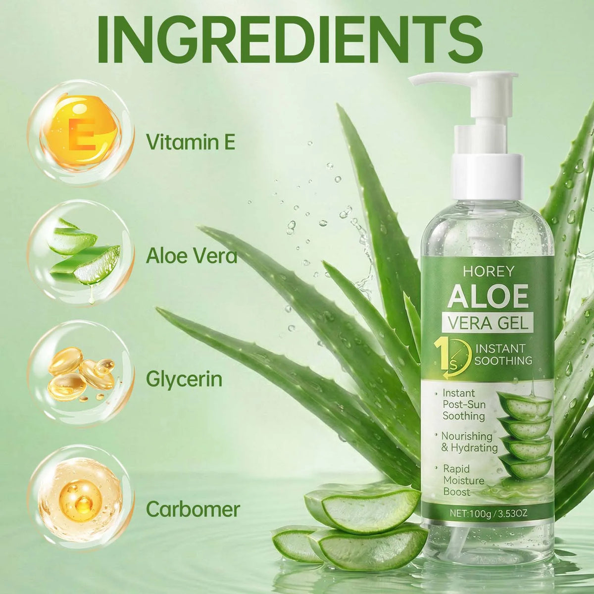 Aloe Vera Gel Instant Soothing After-Sun Moisturizing Hydrating For Face & Body Refreshing Hydrates Dry Skin with Aloe Water