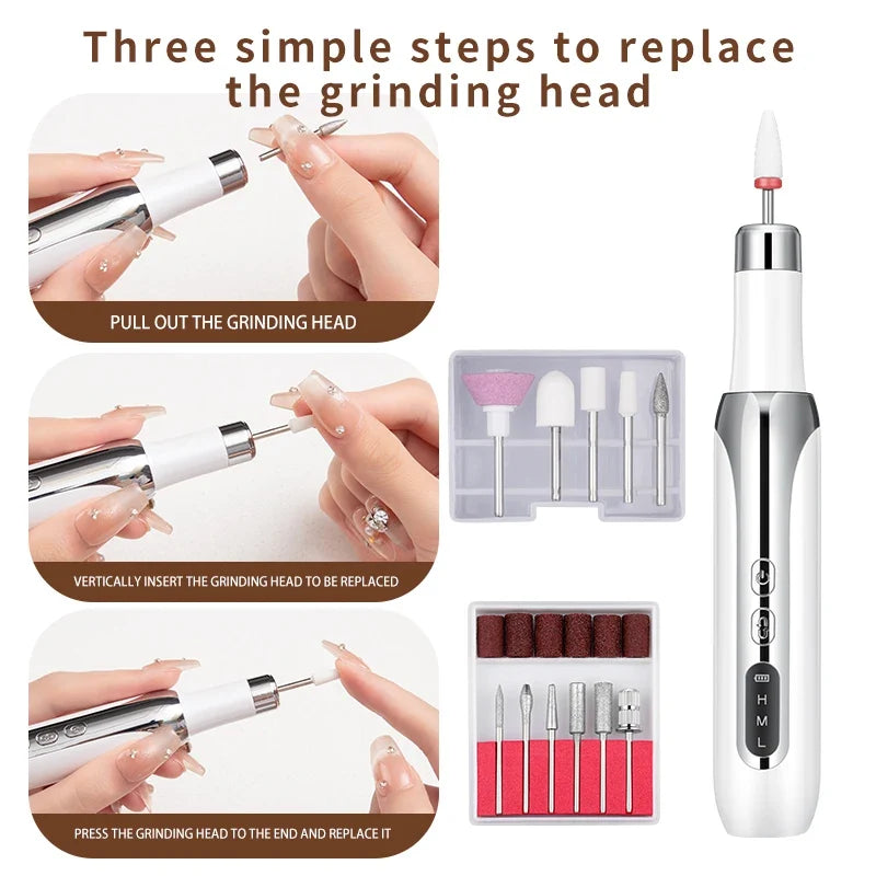 Electric Nail Polisher Drill Bits Professional Nails Grinding Polishing Dead Skin Removal Art Sanding File Pen Manicure Machine