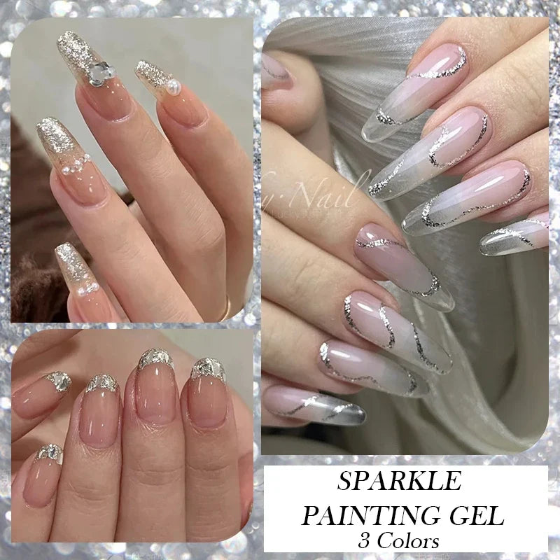 BORN PRETTY 5ml Super Sparkling Painting Gel Nail Polish Platinum Silver Gold Rose Glitter Graffiti Stripe Pull Line Nail UV Gel
