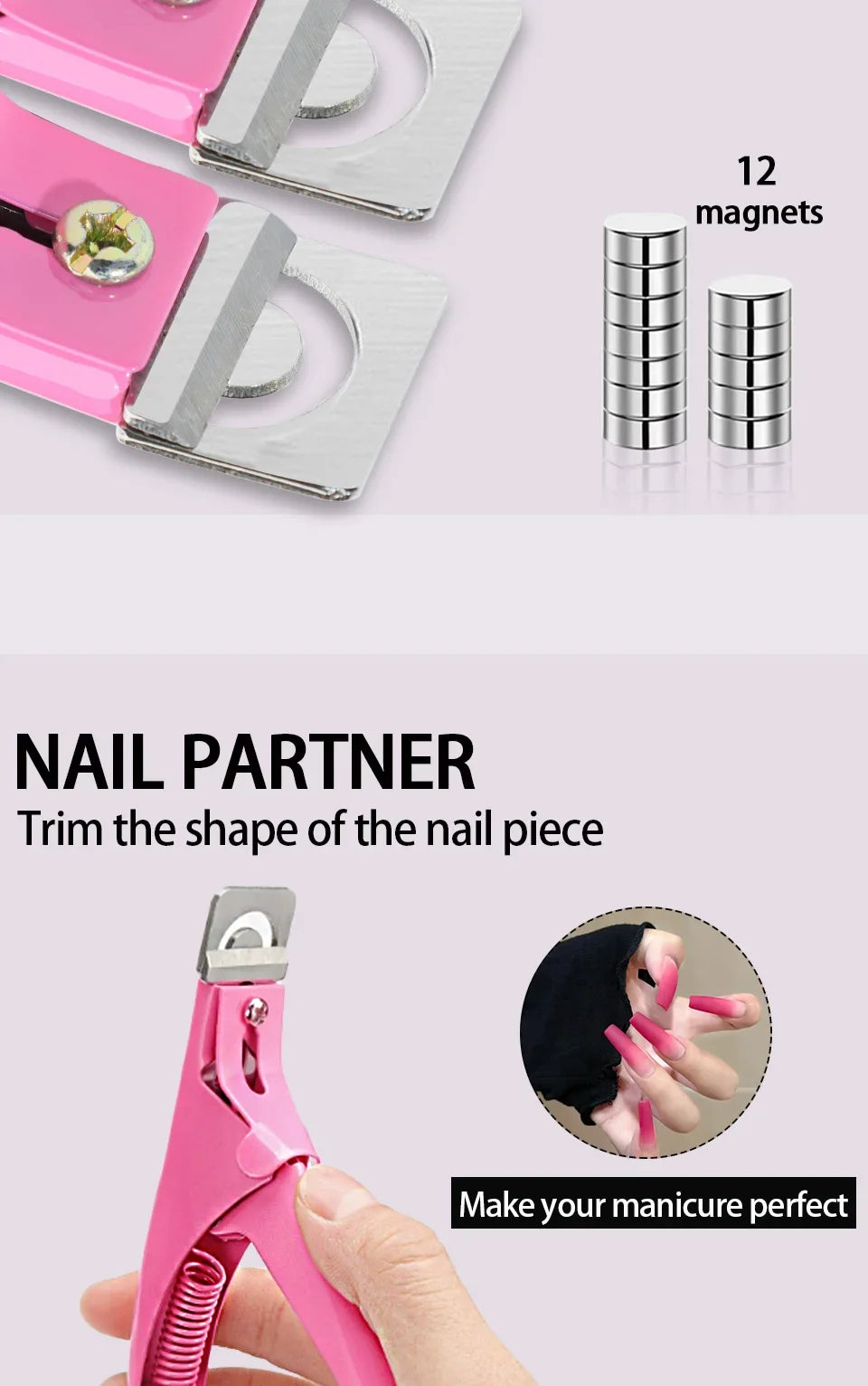 Acrylic Nail Cutter Stainless Steel Clipper Scissors U Word False Tips Trimmer Manicure Tools Straight Cut Kit With 12pcs Magnet