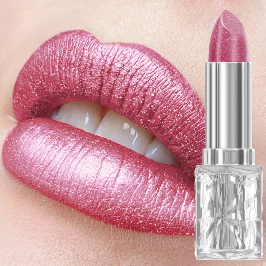 7 Colors Pearlescent Pink Metallic Glitter Velvet Lipstick Waterproof Long Lasting Korean Makeup Gift Matte Shimmer Lip Tint