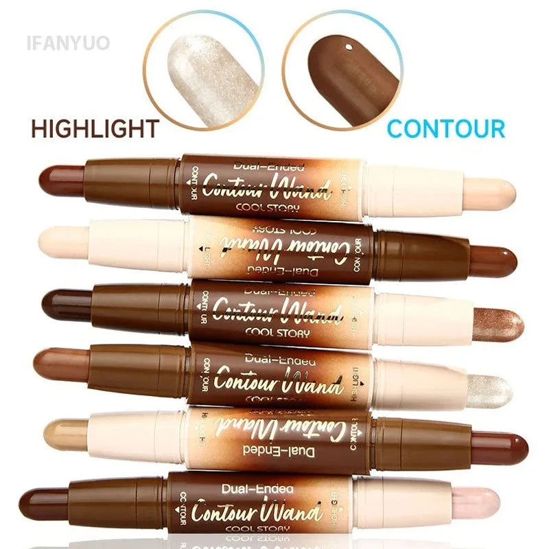 Contour Stick Double-Ended Highlight and Shadow Cream Waterproof Full Coverage Concealer Natural  Face Contour Concealers Makeup