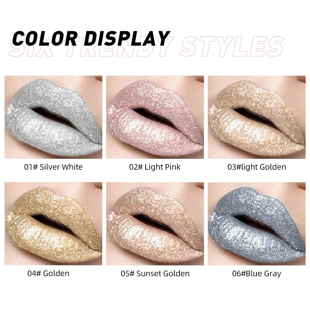 Diamond Glitter Liquid Lipstick Waterproof Long Lasting Pearl Shiny Lip Gloss Metal Charming Lip Glaze Tint Makeup For Women