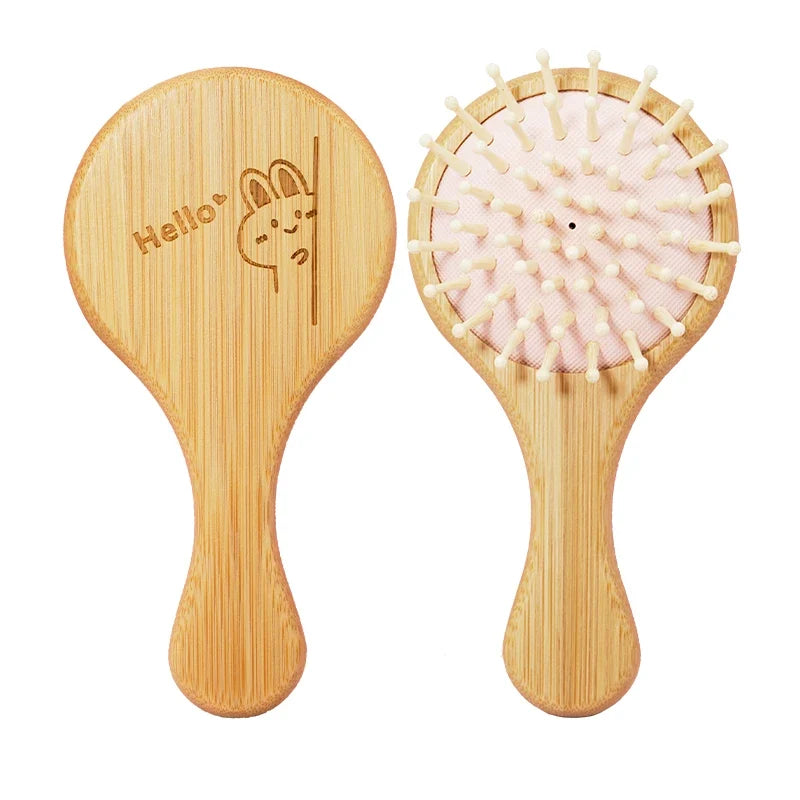 Cute Cat Hair Brush Nature Wooden Anti-Static Detangle Brush Hair Scalp Massage Comb Air Cushion Styling Tools for Child Girls