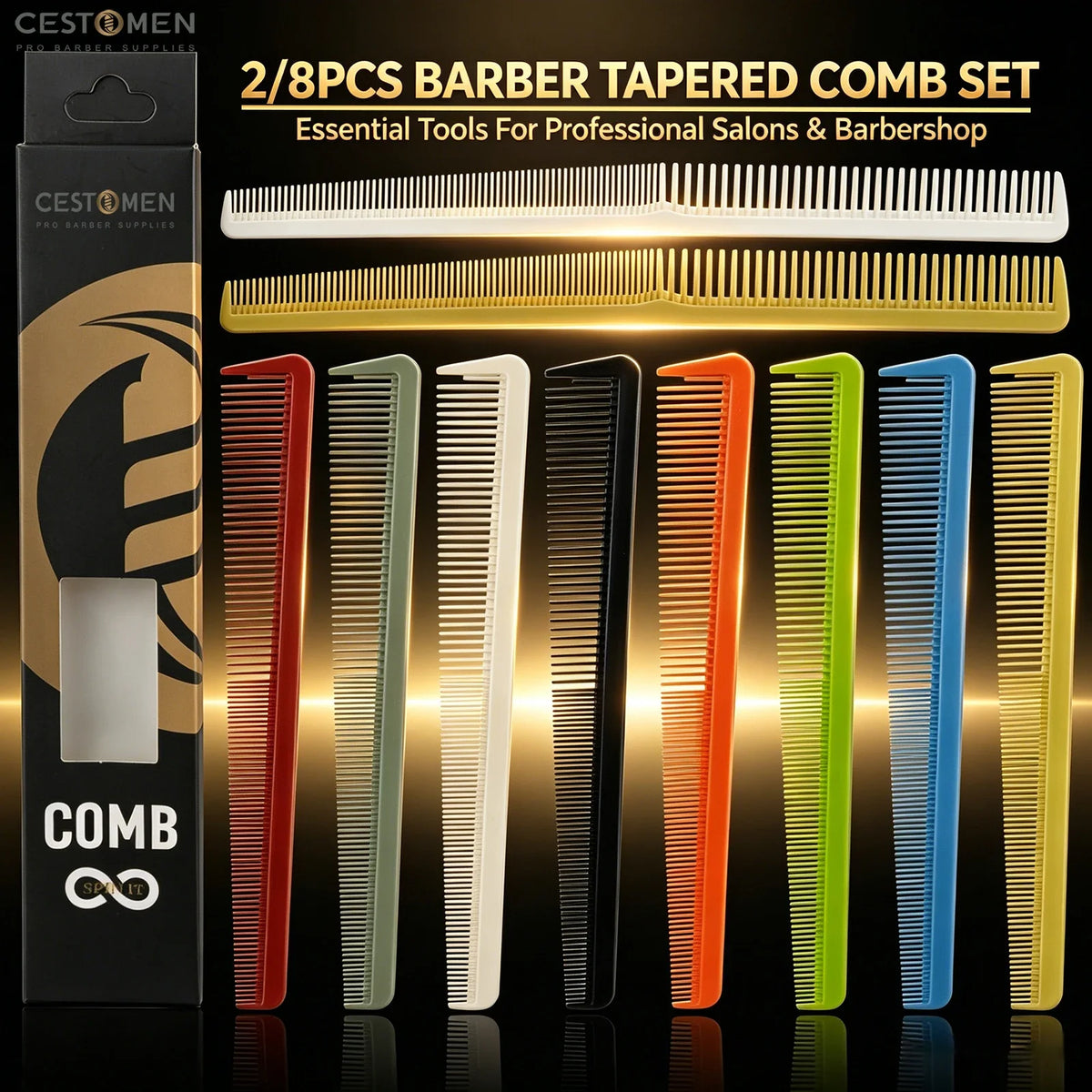 2/8PCS Pro Barber Fade Haircut Combs Anti-static Hair Clipper Combs For Men Wide Fine Tooth Taper Combs Salon Styling Tools