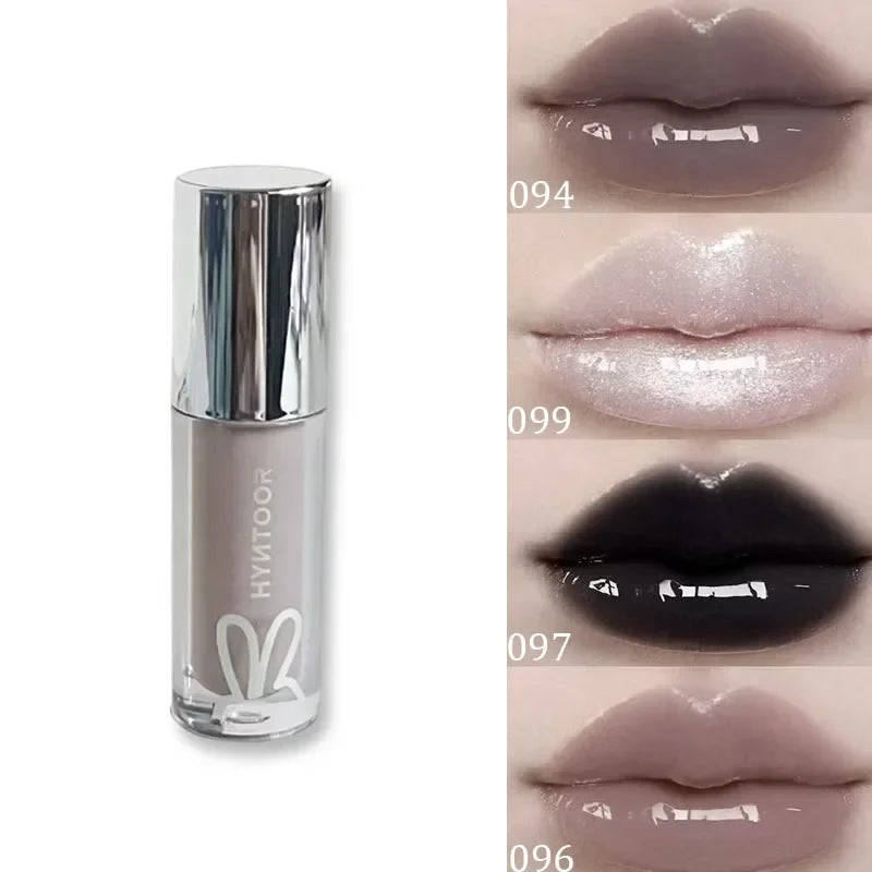 HYNTOOR Mirror Moist Lip Gloss Gothic Pure Black Silver Fine Flash Low Saturation Lasting Makeup Halloween Makeup