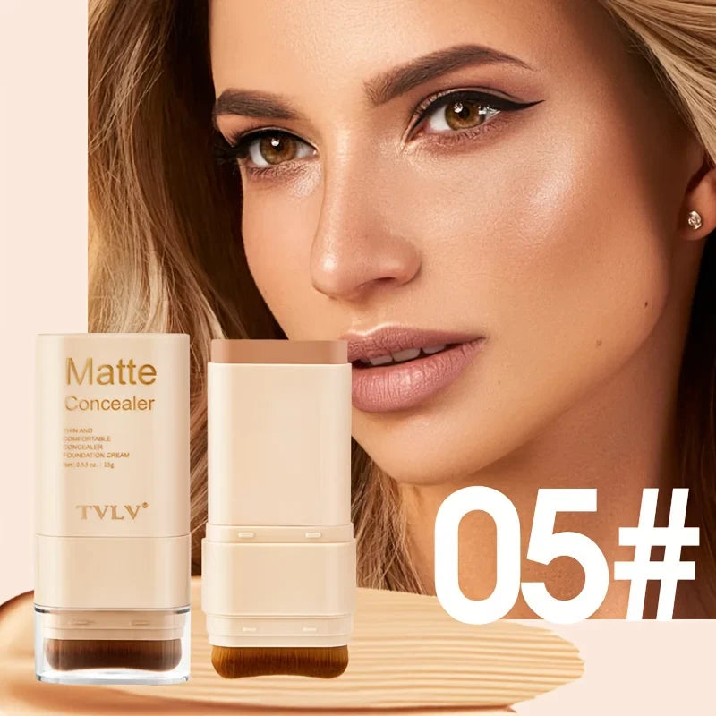 2-in-1 Concealer Eraser Dual-Head Foundation Stick with Brush Head Nine Colors European and American Waterproof Non-Caking Solid Foundation Cream 15G/Stick - 1 Stick