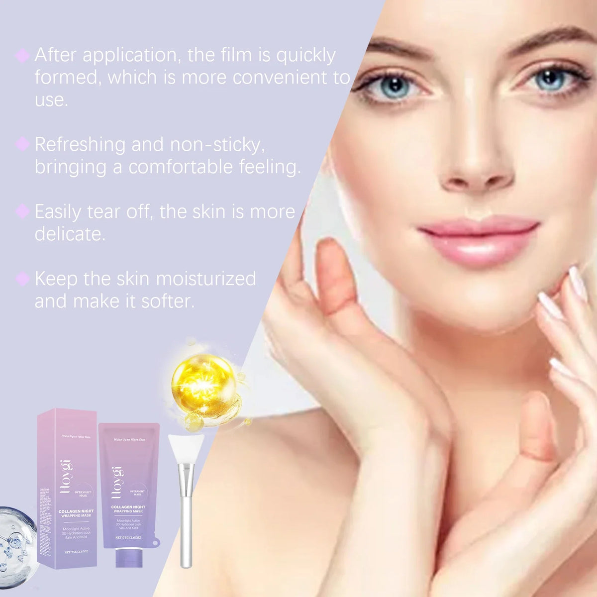 Collagen Night Wrapping Mask Firming Hydrating Glowing Skin Exfoliating Face Mask with Hyaluronic Acid for Deep Cleansing