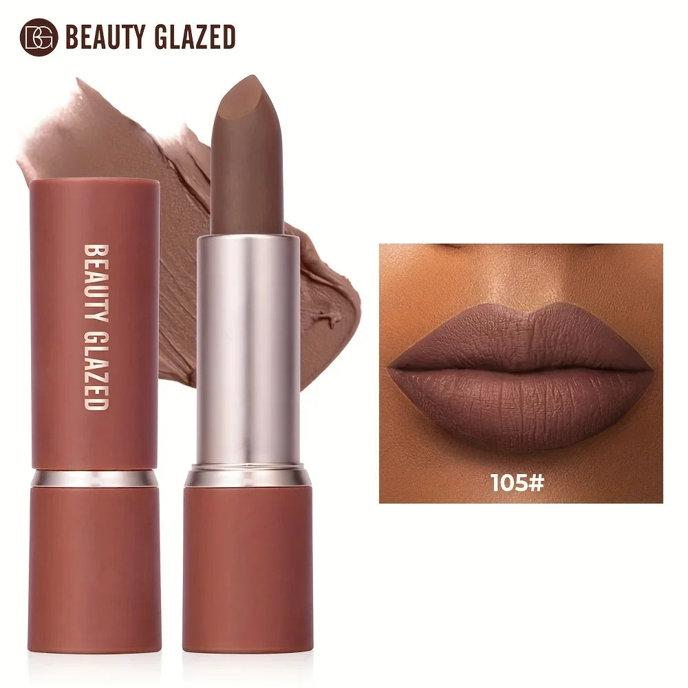 Barely Matte Cocoa Lipstick Creamy Texture Nourishing Care Long Lasting Waterproof  All Skin Types Brown Hue Matte Lipstick