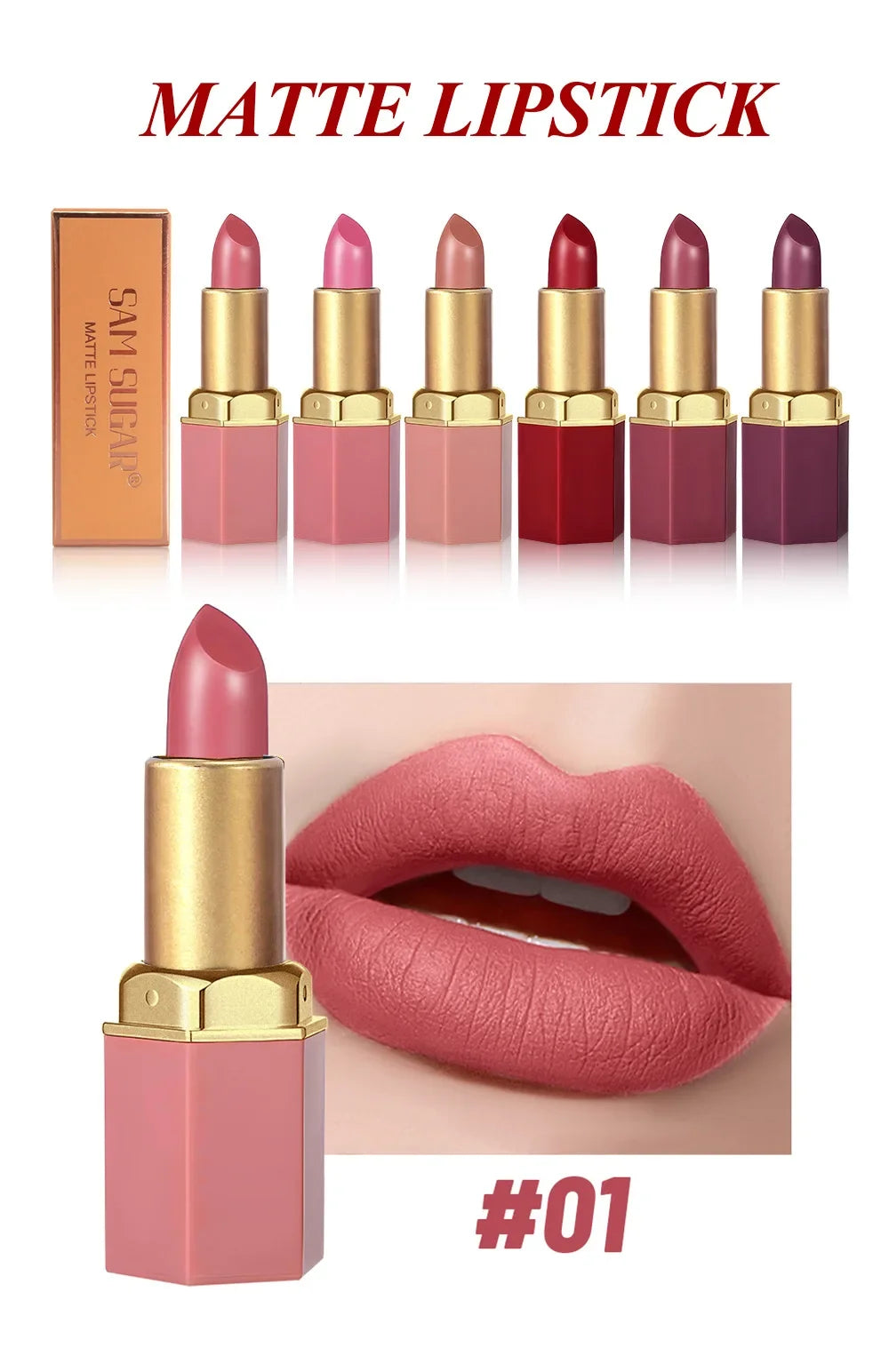 6 Colors Gold Bar Lipstick Diamond Pearlescent Glitter High Shine Non Sticky Long Lasting Pink Lips Makeup
