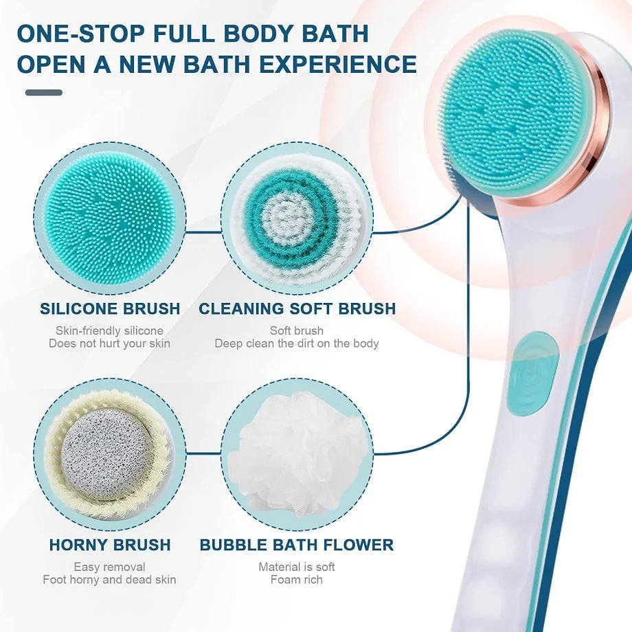 Electric Bath Brush Back Scrubber Rotating Shower Brush Body Brush Set Handle Deep Cleansing Exfoliation Massaging Spin Brush