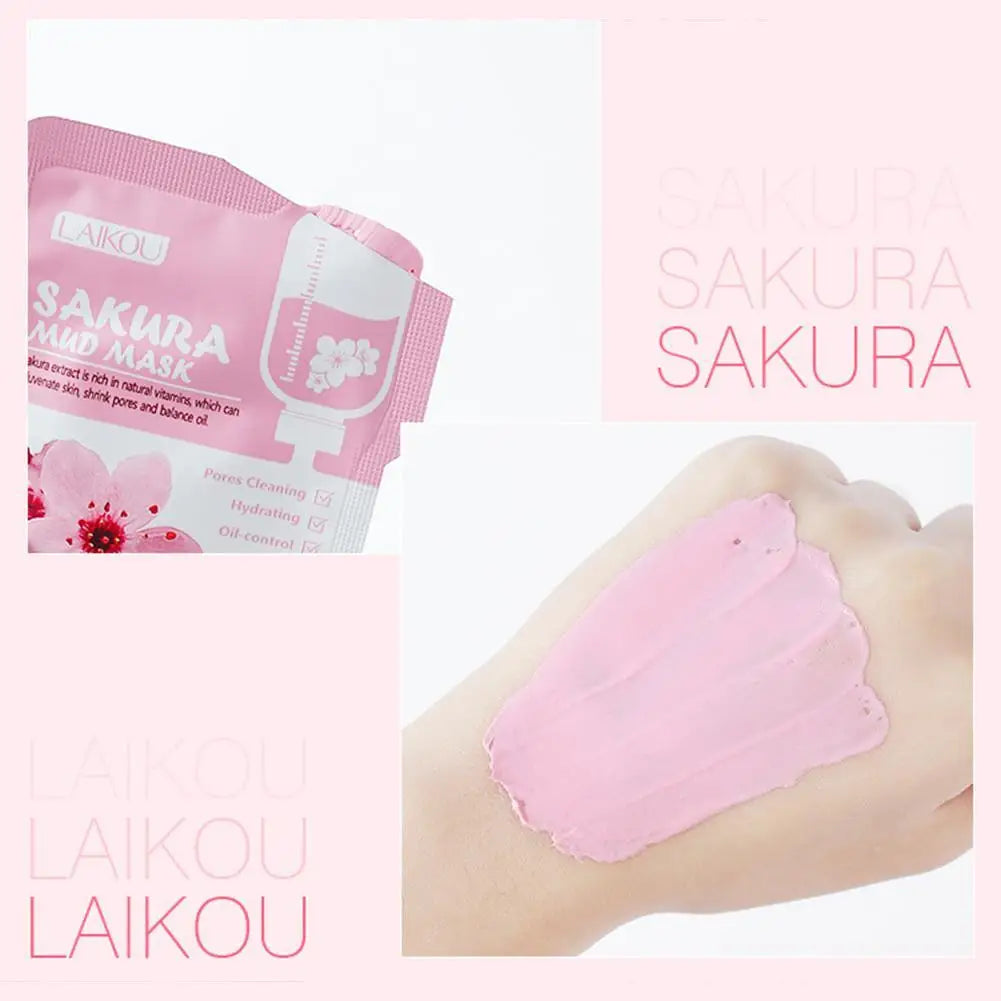 Japan Sakura Mud Face Mask Deep Cleansing Remove Blackheads Oil-Control Clay Mask Moisturizing Deep Cleansing Facial Skin Care