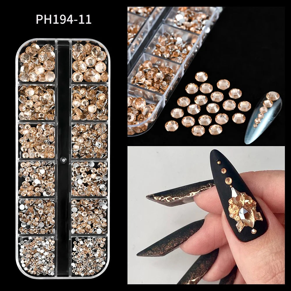 12 Grids Flatback Gold Silver Pearl Beads Nail Charms Round Caviar Ball For Nail Art Decorations 3D Nail Jewelry Rhinestones