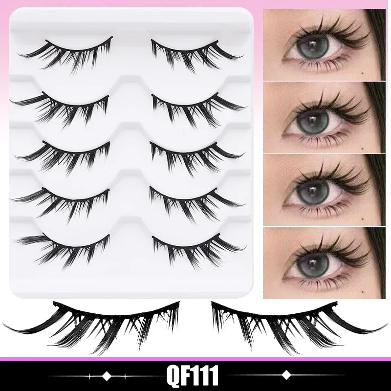 DINGSEN 5 Pairs Manga Lashes Cosplay Fake Eyelashes Strip Lash Soft Natural Look Fox Eye Korean Manhua Makeup False Eyelashes