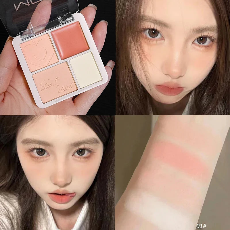 4 Color Pink Peach Blush Powder Cream Palette Highlighter Matte Expanding Color Brightening Face Blusher Rouge Makeup Cheek Tint