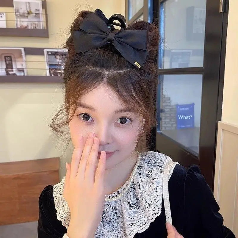 French Style Black Bow Claw Clip Elegant Scratch Resistant Hair Accessory for Women Girls Business Trip Use