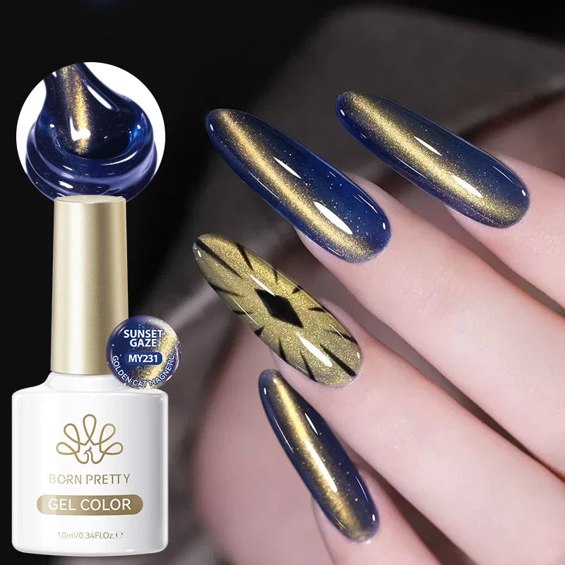 BORN PRETTY Gold Pink Cat Magnetic Gel Polish 10ml Water Light Spaking Glitter  Soak Off UV Semi Permanent Varnish Manicure