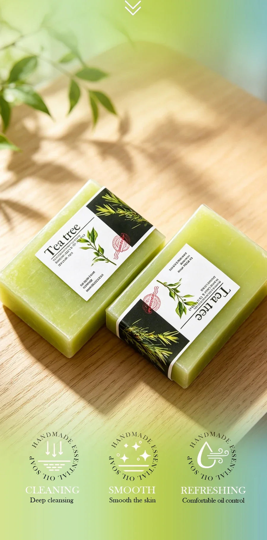 100g Tea Tree Essential Oil Soap Handmade Olive Oil Soap Plant Essential Oils Whitening Basic Cleaning Features Chemical Free