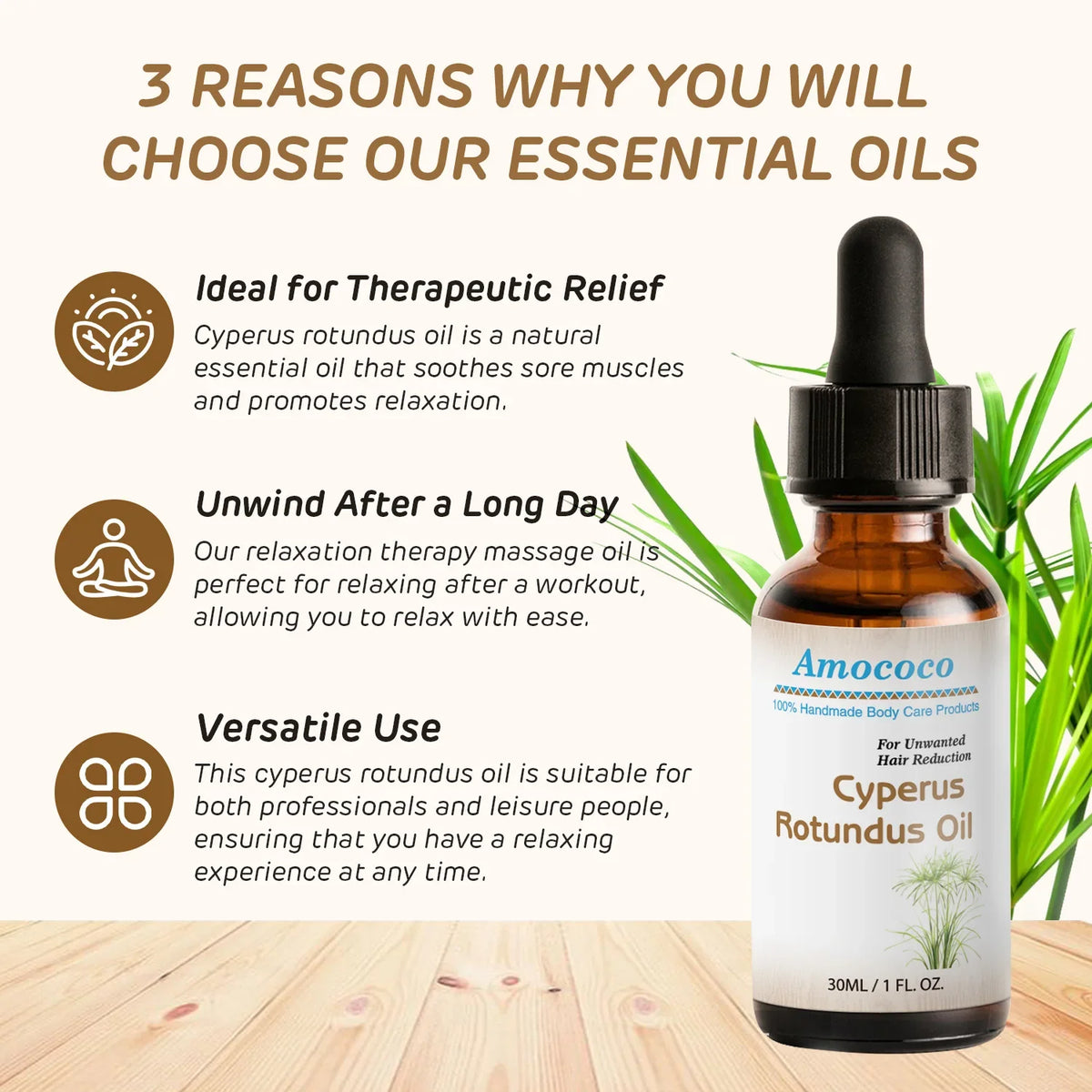 Amococo 3/6pcs Cyperus Rotundus Oil 30ml Natural Body Face Moisturizing Oil with Dropper Helps Soothe Skin After Hair Removal Non-Greasy Hydrating Serum