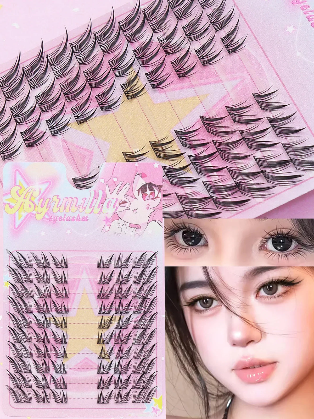 Ayr 80PCS C Curl Brown Style Eyelash Extension Winged Individual Lashes Natural Segmented Eyelash Bundles Makeup Tools