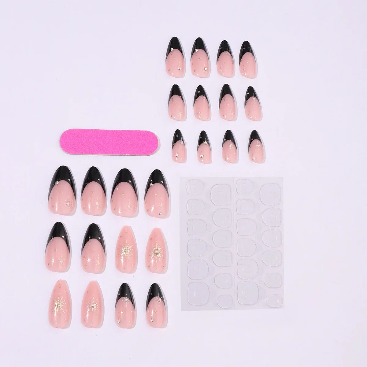 Black Cool Fake Nails Halloween Bat Press on Nails Almond Decorated Nail Tips Rivet Bow False Nails 24pcs Reusable Acrylic Nails