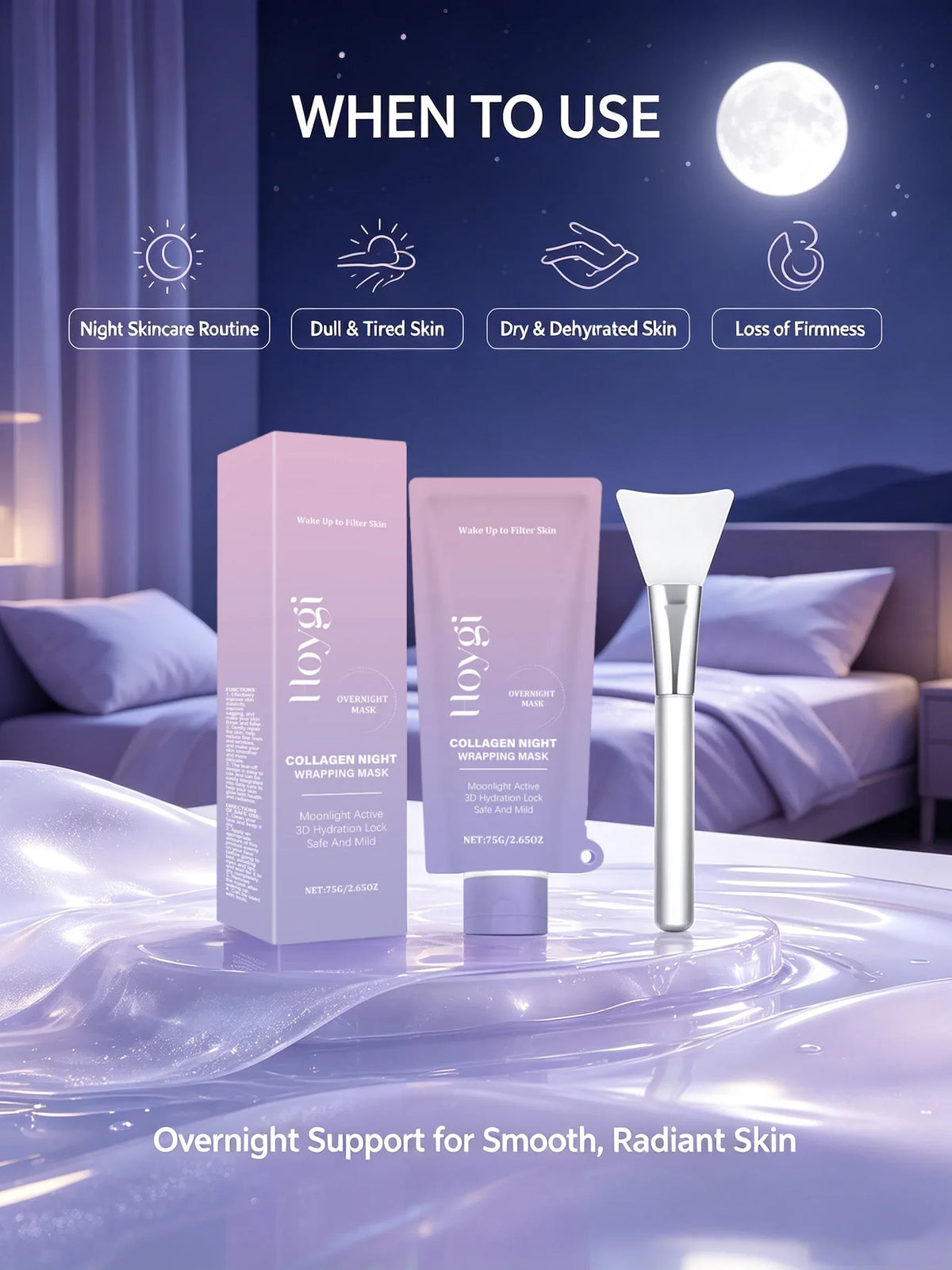 Collagen Night Wrapping Mask Firming Hydrating Glowing Skin Exfoliating Face Mask with Hyaluronic Acid for Deep Cleansing