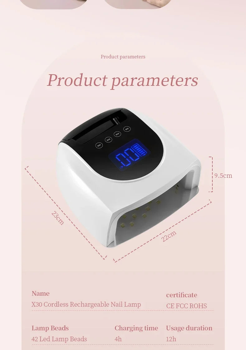 96W Magnetic Removable Bottom Nail Lamp Wireless Gel Polish Dryer Manicure Machine UV LED Light for Nail Portable Nail Lamp