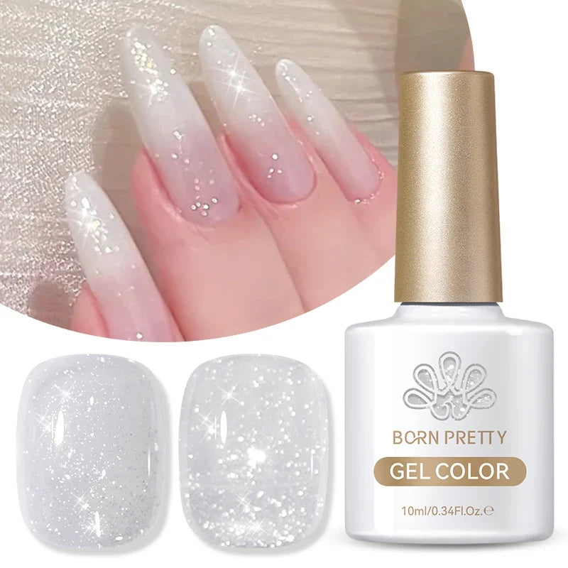 BORN PRETTY 1 Bottle 10ml Milky White Reflective Glitter Gel Semi Permanent Soak Off UV Gel Nail Art Varnish Manicure Design