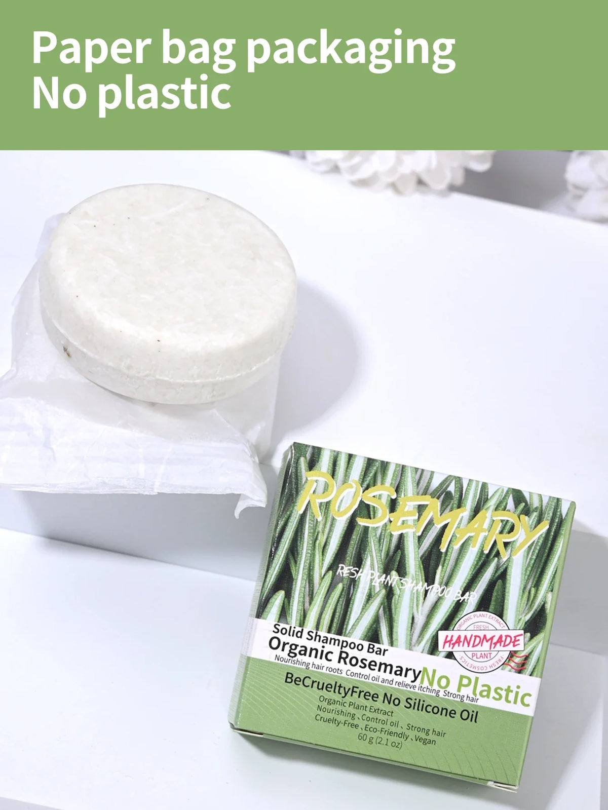 60g Natural Fragrance Rosemary Shampoo Soap, Handmade Soap Oil Control and Dandruff Removal Soap for Both Men and Women